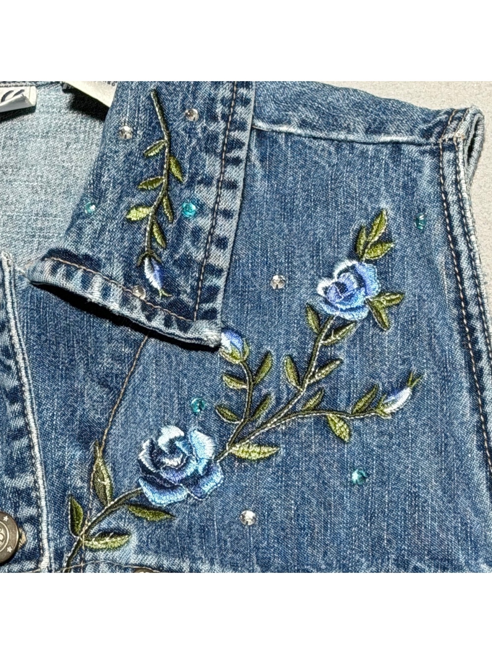 Vintage Bill Blass Floral Embroidered Denim Vest Medium - Picture 5 of 5